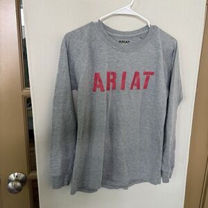 Ariat Gray Long Sleeve Tee with Red Logo. COPY
